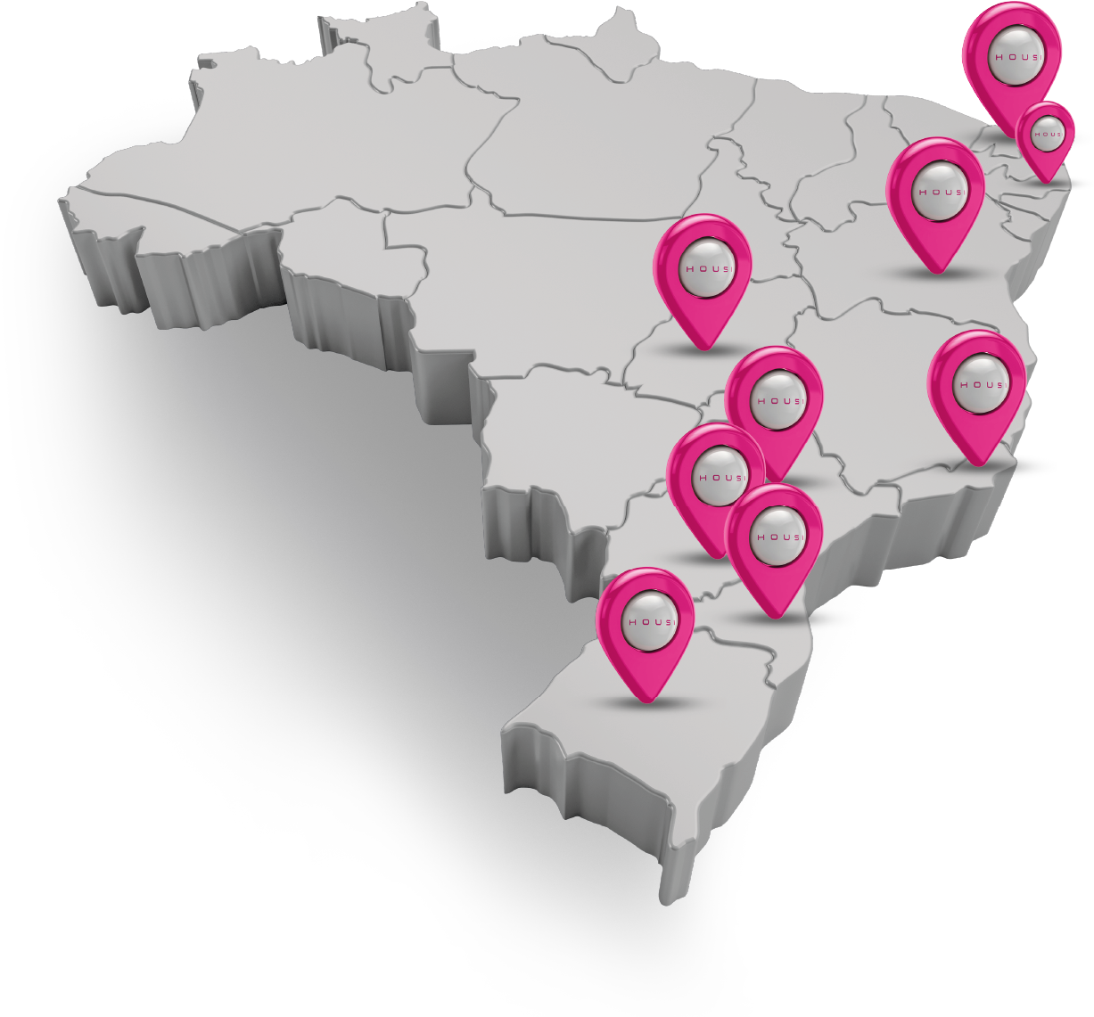 Mapa do Brasil com presença Housi